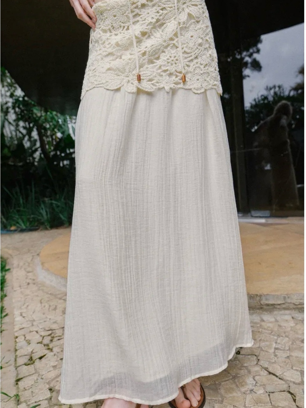 NWT Zara Boho Cream Maxi Skirt with Crochet Combination